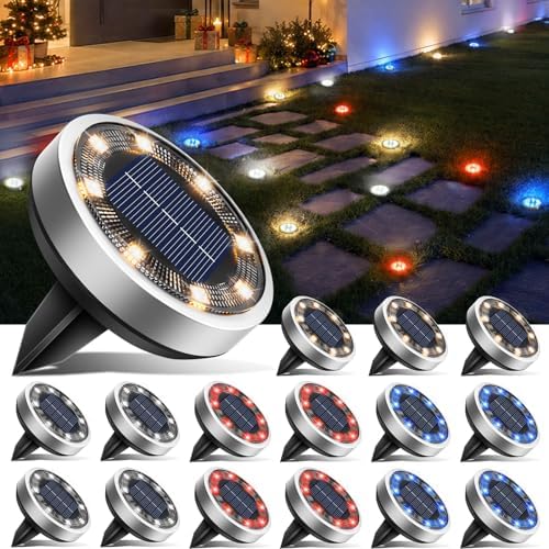 btfarm 16 Pack Solar Lights Outdoor Waterproof, 8 LED Solar Ground Lights by btfarmdecorativelighting