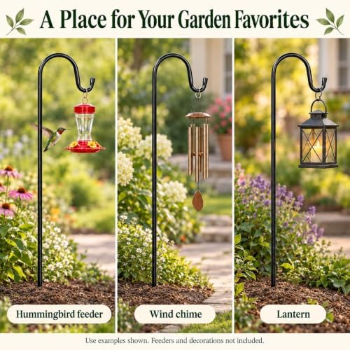 Ottsuls Bird Feeder Pole, 45 INCH Heavy Duty Shepherds Hooks for Outdoor with 5 Prong Base, Adjustable Stand Hanger for Garden Plant, Hummingbird Feeder, Lantern, Hanging Wedding Decor (2 Pack) - Image 3