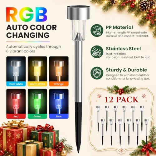 GIGALUMI Solar Christmas Lights Outdoor, Multicolor Pathway Lights 12 Pack - Image 3