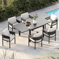 Grand patio 7-Piece Outdoor Dining Set for 6 with 1 Rectangle Expandable Table for 4-6 Person, Metal Woven Wicker Fixed Patio Chairs with Thickened Cushions for Yard, Poolside, Deck (Black) by GrandPatio