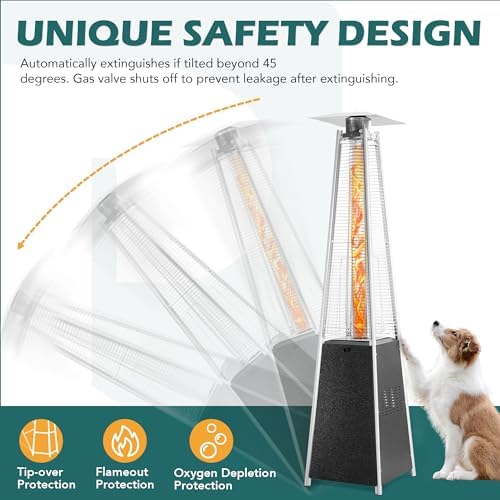 Flame Pyramid Pool Heater, Triple Safety Protection with Patio Cover, Warm Glass Tube Portable Heater with Durable Wheels - Gray - Image 6