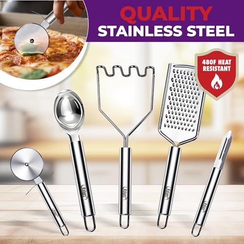 Kaluns 50 PCS Silicone Kitchen Utensils Set Complete Kitchen Set - 800°F Heat Resistant Non-Stick Premium Silicone Cooking Utensils W Wooden Handles - Can Opener, Masher, Turner, Silicone Spatula Set - Image 7