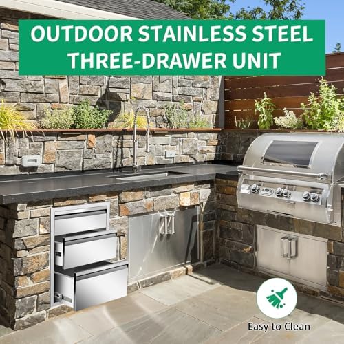 OuOutdoor Kitchen Drawers 18" W x 23" H x 23" D Stainless Steel Triple Drawers with Hidden Handle for BBQ Island, Patio Grill Station & Outdoor Kitchen Cabinets - Image 5