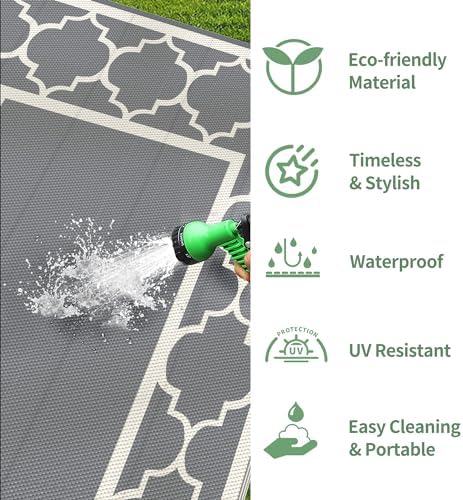 GENIMO Outdoor Rug, Waterproof Plastic Rugs for Patio, 8'x10' Grey White - Image 6