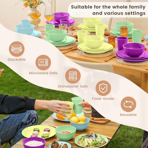 Homienly 40-Piece Kichen Dinnerware Set, Wheat Straw Dinnerware Set, Plates, Bowls, Drinking Cups, Service for 8, Dishwasher & Microwave Safe Dish Set, Unbreakable Plates and Bowls Set - Memphis - Image 6