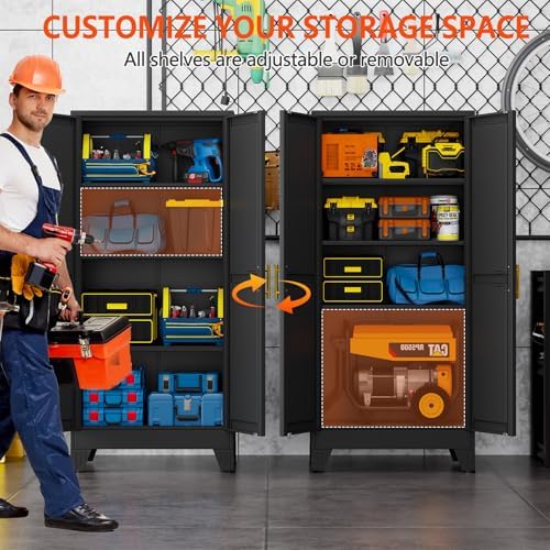 GAIOUS 61''Tall Metal Garage Storage Cabinet,File Cabinet with Door and Adjustable Shelves, Outdoor Steel Tool Cabinet for Home,Office,Warehouse,Garage,Black - Image 3