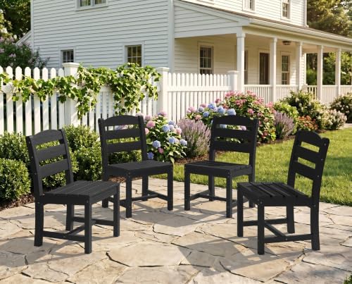 KINGYES Outdoor Armless Dining Chairs Set of 4,HDPE Patio Chairs,Black by KINGYES