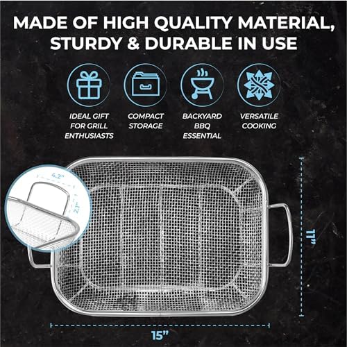 Homi Styes Grill Baskets for Outdoor Grill – 15 x 11-inch Vegetable Grill Basket – Grill Vegetable Basket with Handles – Rustproof Stainless Steel Mesh Veggie Grilling Basket - Image 5