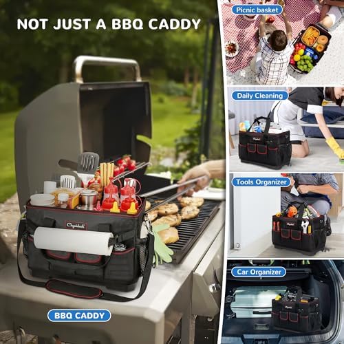 Chyaidach Large Grill Caddy with Hard Bottom and Paper Towel Holder, Picnic BBQ Condiment Utensil Organizer Caddy for Blackstone Griddle Accessories, Camping Essential, Outdoor Cooking, Tailgate, RV - Image 5