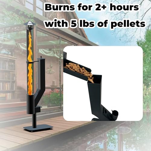Smokeless Wood Pellet Patio Heater, Spiral Swirling Flame Glass Tube Fire Pit for Patio/Garden/Backyard, Anti-Tip Steel Base with Adjustable Feet, Outdoor Use Only - Image 6