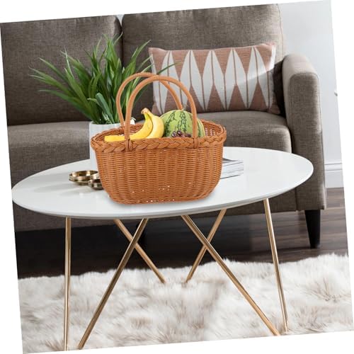 Woven Rattan Storage Basket with Handles, Kitchen Fruit Snack Organizer - Image 4