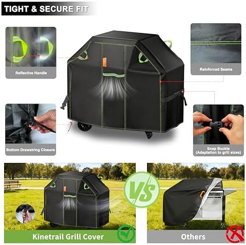 Grill Cover for Outdoor Grill, 52 Inch BBQ Grill Cover 420D Heavy Duty Waterproof with Air Vents/Handles/Straps, Weather Resistant Barbecue Gas Grill Cover for Weber, Genesis, Charbroil, etc - Image 6