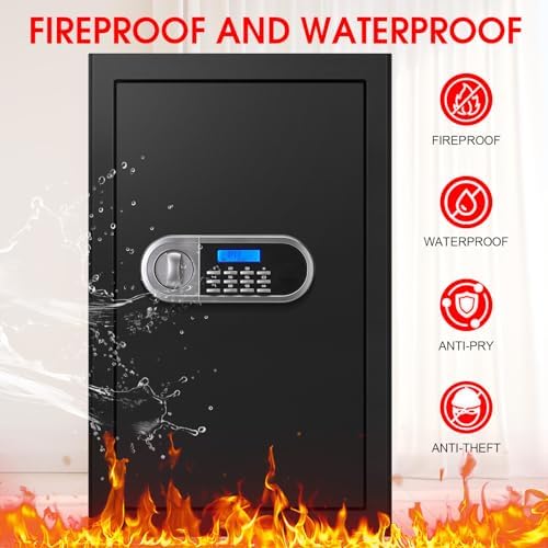 3.4 Cuft Large Safes for Home Use Fire and Water Proof, Anti-Theft Digital Home Safe With Programmable Keypad & Spare Keys, Home Safes Water and Fireproof for Documents Money Valuables - Image 3