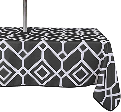 LUSHVIDA Moroccan Outdoor Tablecloth with Umbrella Hole, 60x120 Inch Black by LUSHVIDA