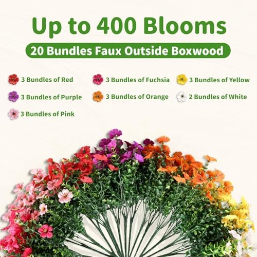 Artificial Outdoor Flowers, UV Resistant Waterproof Faux Plants, 20 Bundles - Image 2