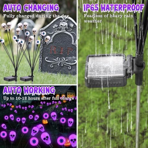 vignuto Halloween Decorations Outdoor, Scary Eyeball Lights,4PACKS 32LED,IP65 Waterproof,Halloween Decor for Garden/Yard/Patio/Lawn/Pathway(Purple) - Image 4