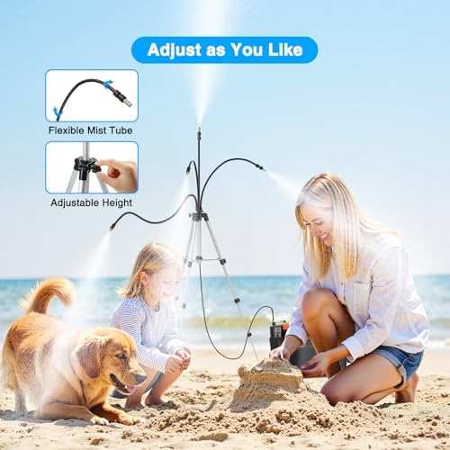 Portable Misting System with Standing, 6000mAh Water Cooling Misters Set for Outside Patio - 20L Bucket, 4.9FT(59IN) Adjustable Height for Outdoor, Beach, Pool, Water Playing, Sprinkler, Camping - Image 4