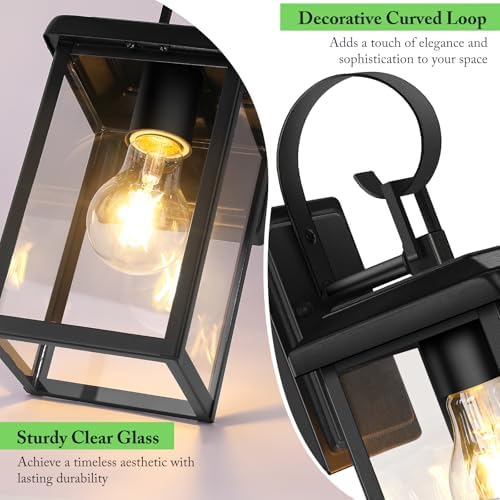 BesLowe 2-Pack Outdoor Wall Light Fixtures, Modern Porch Sconces, Black - Image 3