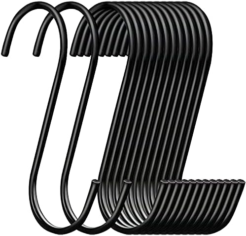 ESFUN 30 Pack 3.7 inch Length S Hooks Black Steel S Shaped Hooks for Hanging Jeans Pans Pots Plants Bags Towels Kitchen Closet Hooks Hanger, Fit the Rod Dia Less Than 1.2 inches by ESFUN