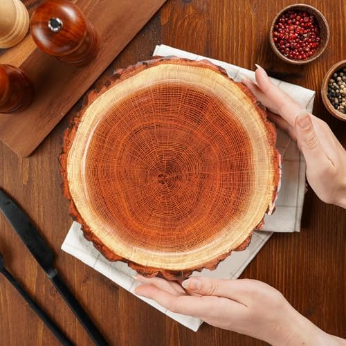 120 Pcs Rustic Wood Grain Dessert Paper Plate 9"Natural Farmhouse Wood Slice Paper Dessert Plates Camping Wood Grain Slice Service Trays for Camping Hunting Lumberjack Birthday Party Supplies - Image 5