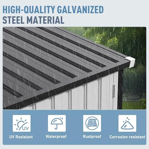 WKM 10x14 FT Outdoor Storage Metal Shed with Window, Black - Image 3
