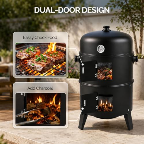 VINGLI 18 Inch Multi-Layer Charcoal BBQ Smoker Grill, Heavy Duty Round Grill, Vertical Smoker with Thermometer, for Outdoor Cooking, Patio, Parties, Backyard - Image 4