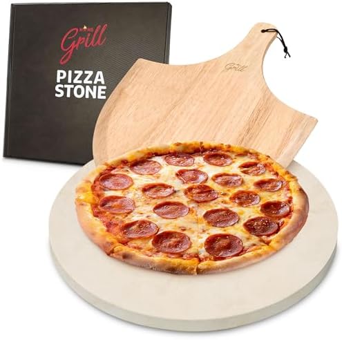 Hans Grill Circular Pizza Stone, 15 Inch Cordierite Stone with Wooden Peel by HansGrill