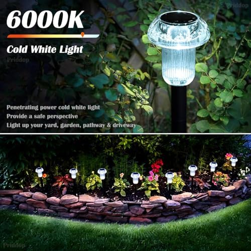 Priddop 8 Pack Solar Pathway Lights Outdoor Waterproof 6000K Cool White LED - Image 5