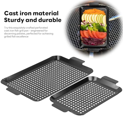 Outdoor Grill Pans: Enamel Non‑Stick Grill topper - Grill Tray with hole, Grilling Baskets Outdoor Set for Vegetable, Meat (dark black) - Image 2