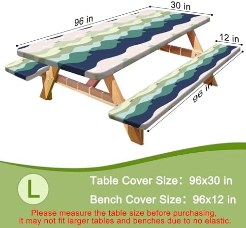 Picnic Table and Bench Cover Set, Waterproof Fitted Elastic Cloth - Image 2