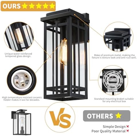 13.8'' Outdoor Wall Light Fixtures 2 Packs, Black Porch Lights - Image 3
