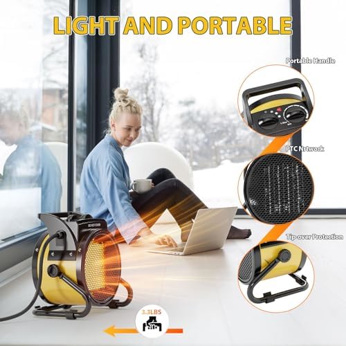 Outdoor Heater for Patio, 1500W Electirc Greenhouse Heater, Yellow - Image 3