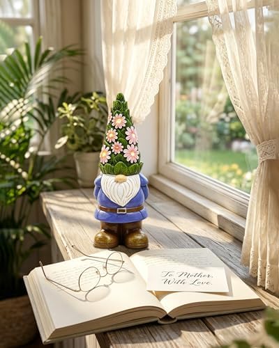 Nacome Solar Gnome Garden Statue - Succulent & 7 LED Lights, Outdoor Decor - Image 6