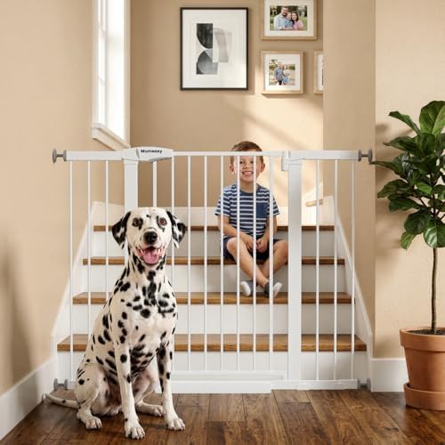 Mumeasy 29.7-48" Baby Gate for Stairs, Pressure Mounted Dog Gate for Doorways, Extra Wide Walk Thru Safety Pet Gate for Doors with Auto Close, Easy Install Child Gate for Hallway Indoor House, White by Mumeasy-FocusonBabyPetSafetyGate