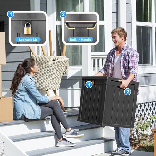 PatioZen 50 Gallon Outdoor Deck Box,Waterproof Resin Outdoor Storage Boxes, Outside Storage Lockable Container for Garden Tools,Indooor Cushions,Accessories (Black) - Image 4