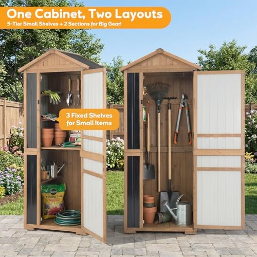 Outdoor Storage Cabinet, Extra-Tall Shed with Removable Shelf for Long Tool - Image 3