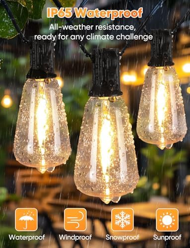 Brightever LED Outdoor String Lights, 150FT Dimmable Patio Lights with Remote Control, 45+2 Shatterproof ST38 Edison Bulbs, 3 Lighting Modes, 3H/5H Timer, Outdoor Hanging Light for Holiday, Party - Image 6