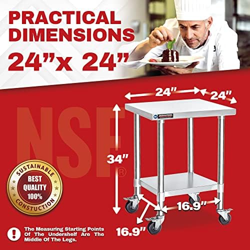 DuraSteel 24x24 NSF Stainless Steel Cart Work Table - Heavy Duty Rolling Food Prep Table - Metal Utility Cart on Wheels Caster, Grill Stand Microwave Outdoor Kitchen Tables Countertop Island Large Top - Image 2