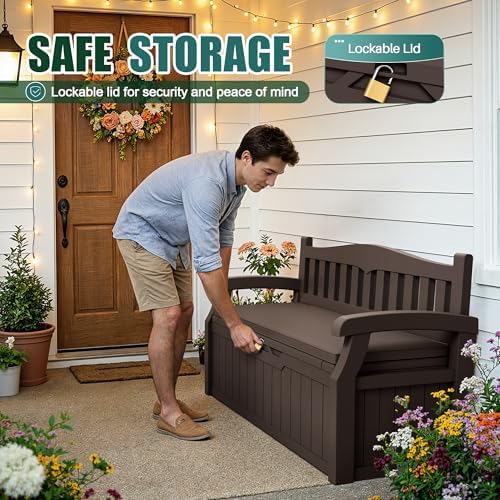 Devoko 80 Gallon Storage Bench with Cushion, Deck Box Waterproof&Lockable - Image 4