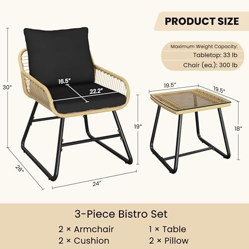 Yaheetech 3 Piece Patio Bistro Set, Outdoor Wicker Bistro Furniture Sets - Image 6