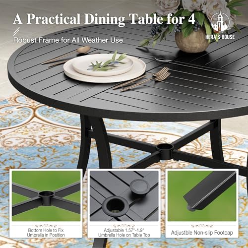 HERA'S HOUSE 5pc Patio Dining Set for 4, 42" Round Metal Table - Image 3