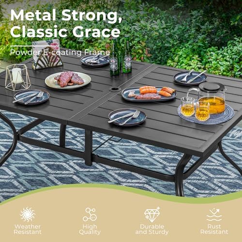 MIXPATIO Patio Table for 6, Black Metal Dining Table w/Umbrella Hole - Image 6