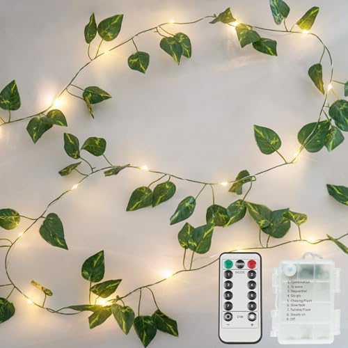 suddus 13.1FT 40LED Pothos Vine with Lights Battery Operated Copper Wire by SUDDUS