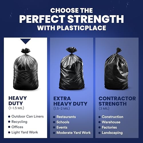 Plasticplace 55-60 Gallon Trash Bags │ 1.0 Mil │ Black Heavy Duty Garbage Can Liners │ 38” x 58” (100 Count) - Image 6