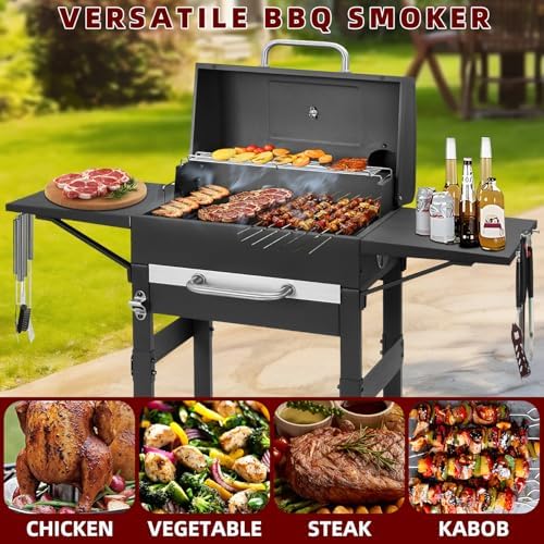 Charcoal Grill with 2 Side Tables 343 Sq.In.for BBQ Outdoor Cooking - Image 2