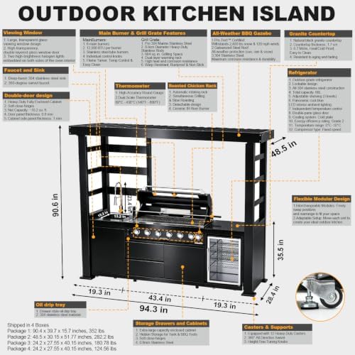 94.3" 6-Burner Modular Outdoor Kitchen Island, 85000 BTU Propane Gas Grill - Image 2
