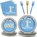 96PCS Baby Boy First Birthday Party Paper Plates and Napkins Blue and Brown 1st Birthday Disposable Plates 1st Blue Dinnerware Set for Boys One Year Old Baby Shower Birthday Gatherings Decorations by Oitnlaughter