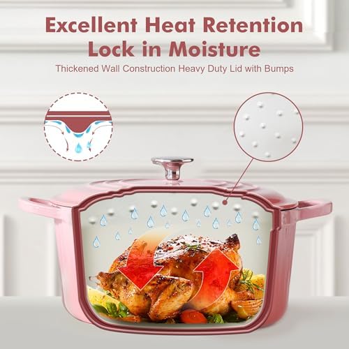 SENSARTE 5.5QT Enameled Cast Iron Dutch Oven Pot with Lid&Cotton Potholders - Image 5