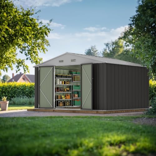 JUMMICO 10x8 FT Outdoor Storage Shed, Gray - Image 3