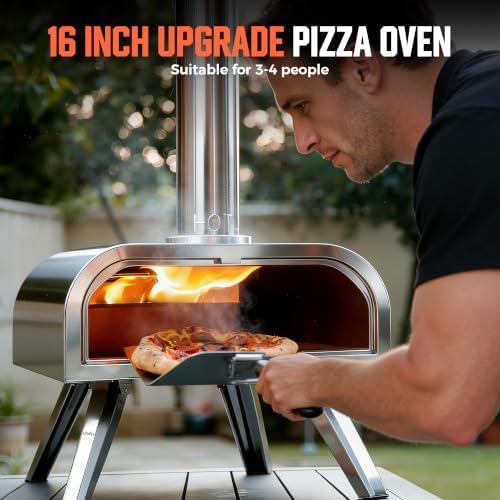 BIG HORN OUTDOORS 16" Multi-Fuel Outdoor Pizza Oven – 2-in-1 Wood-Fired & Gas Compatible (Burners Sold Separately), 1112°F Outdoor Stainless Pizza Cooker, Portable for Party Usage, Sliver - Image 4